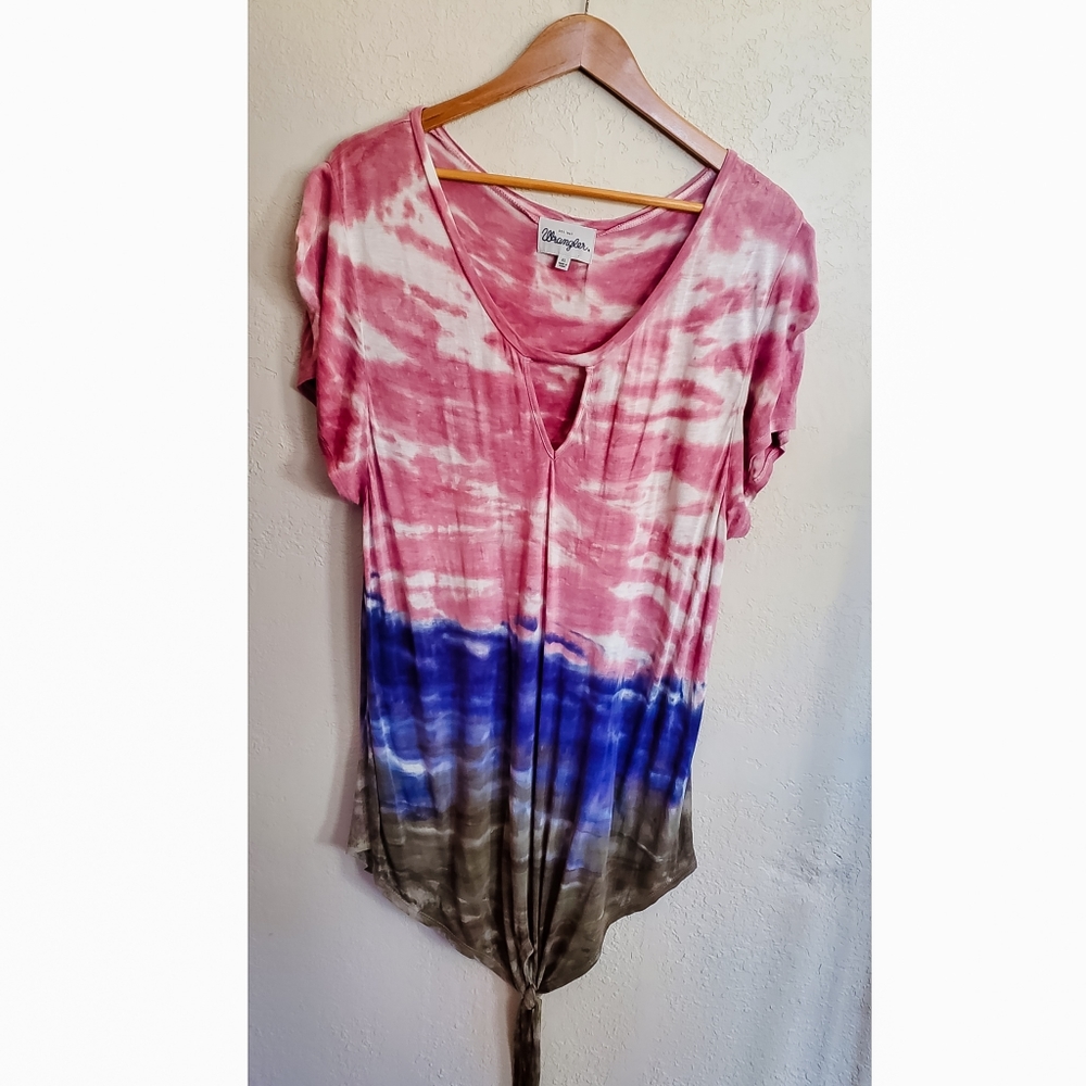 Wrangler Women's Shirt Tie Dye Short Sleeve Tie Front